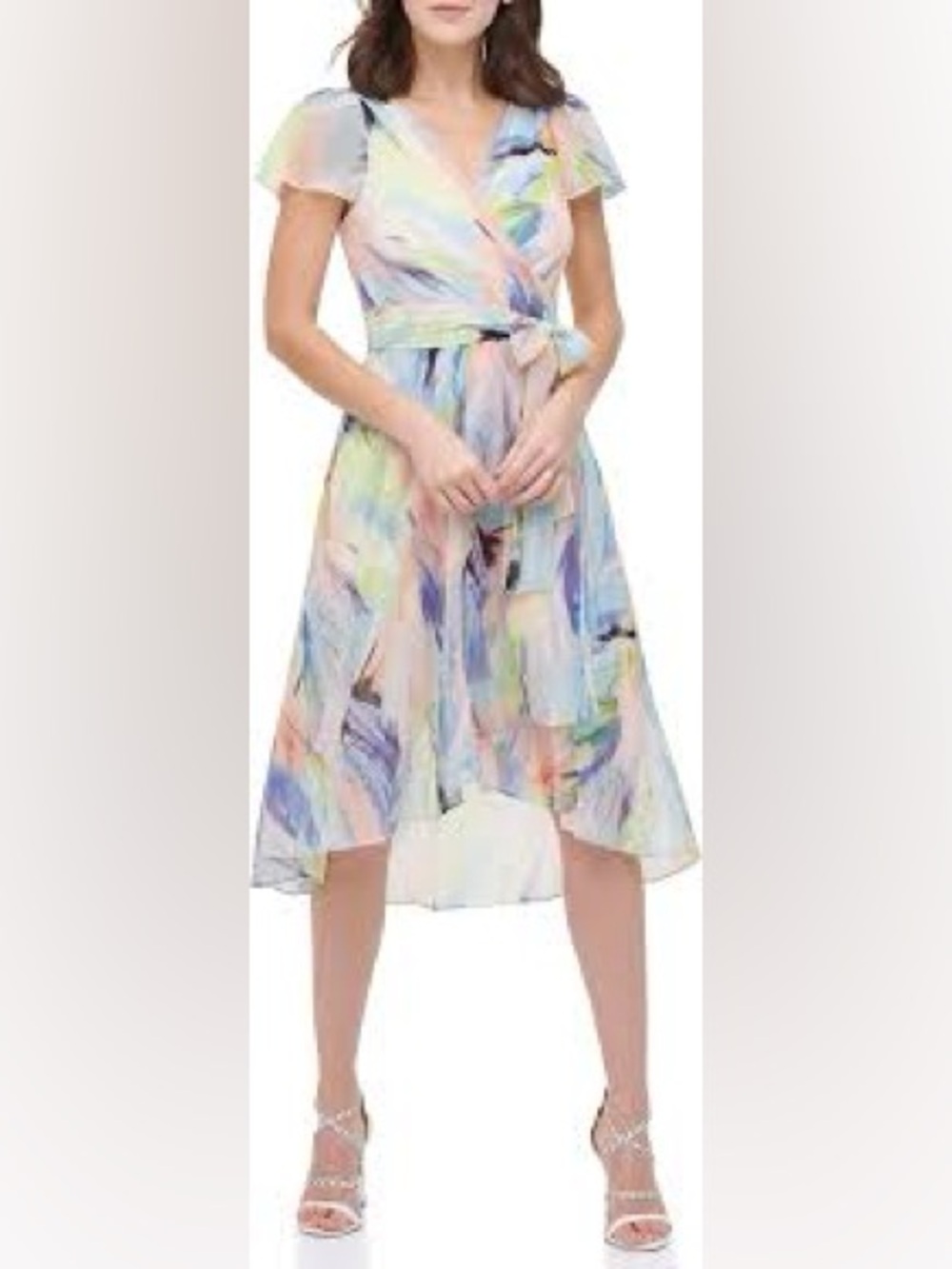 DKNY Pastel Watercolor Wrap Midi Dress - Multicolor SIZE 2